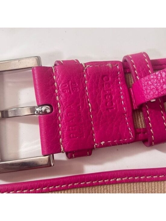 Prada Pink Tan Canvas Leather Belt Size 90/36 Made In Italy 